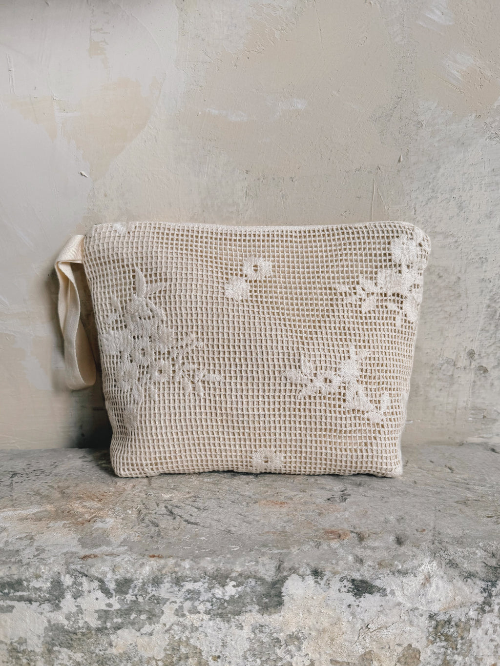 Mesh Zip Pouch Embroidered
