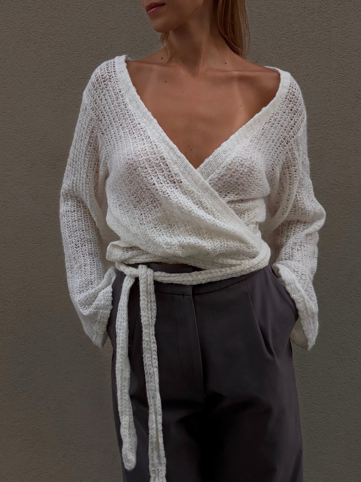 Knit Wrap Top Ivory