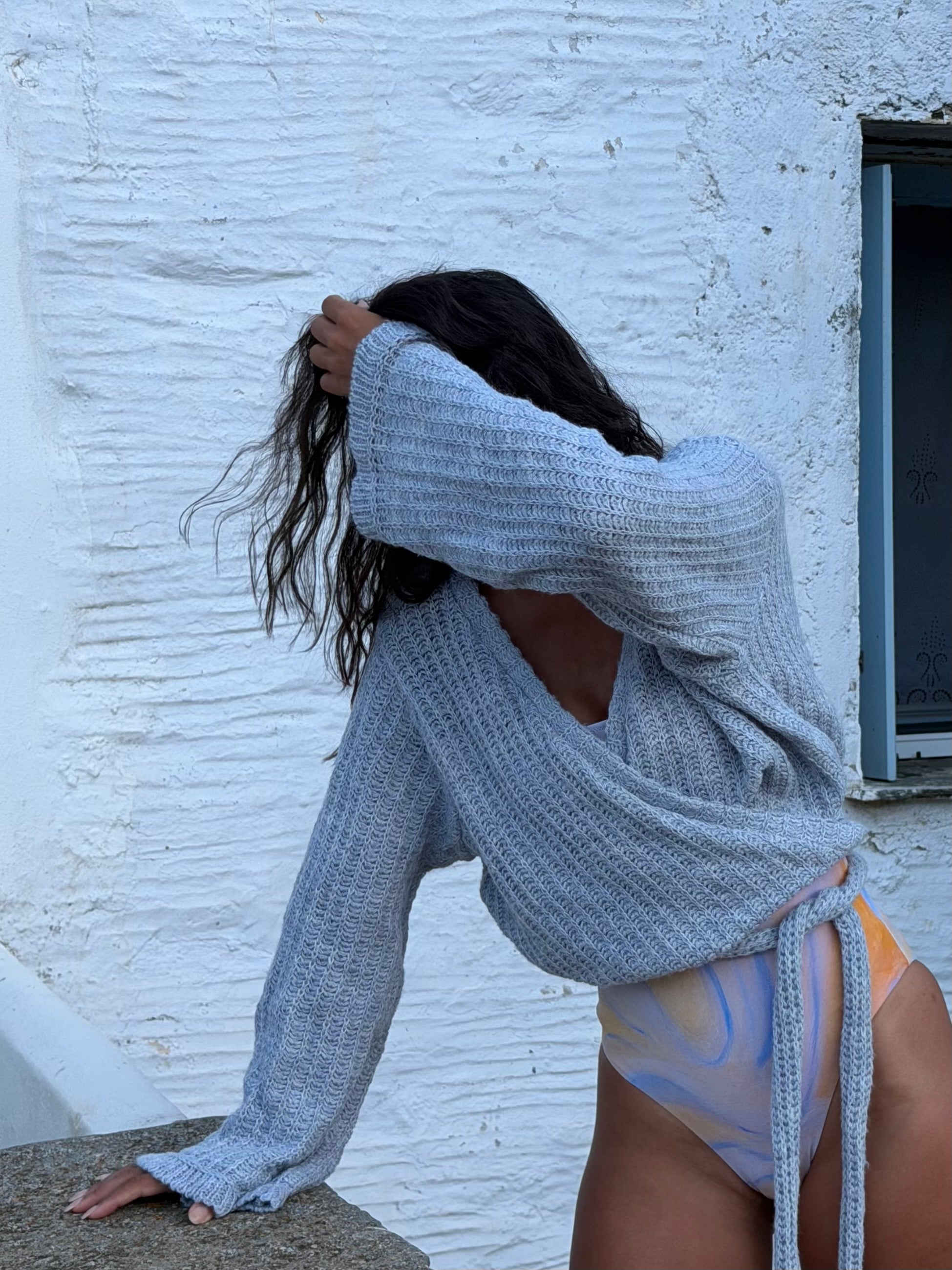 Knit Wrap Top Hazy Blue