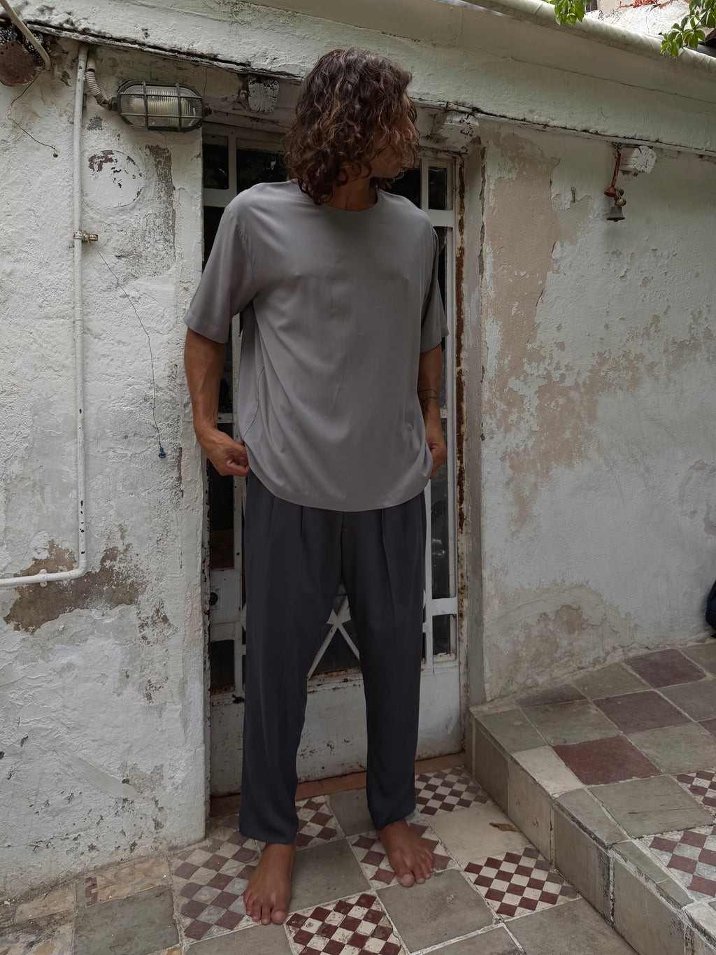 GREY VISCOSE T-SHIRT