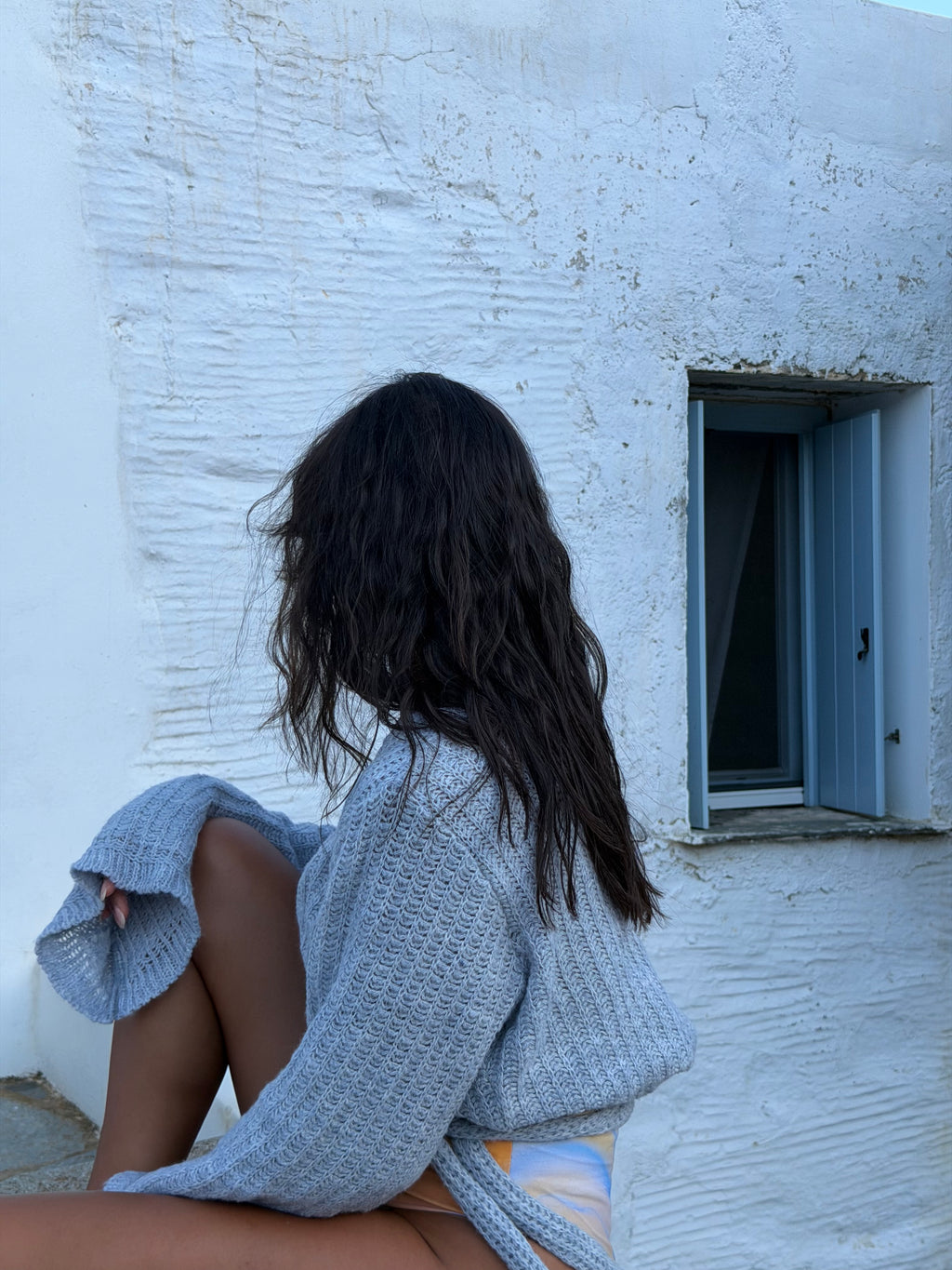 Knit Wrap Top Hazy Blue