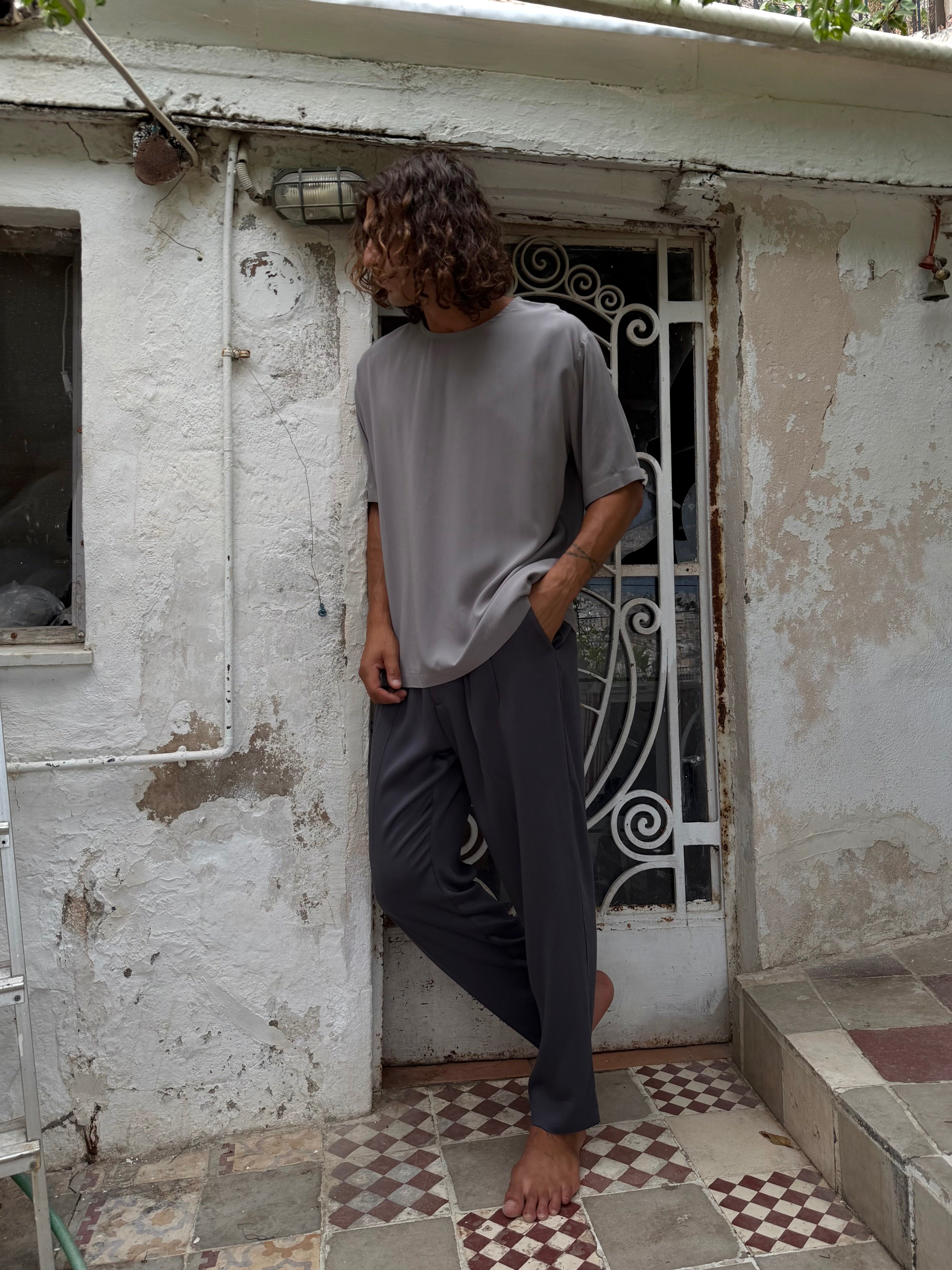 GREY VISCOSE T-SHIRT