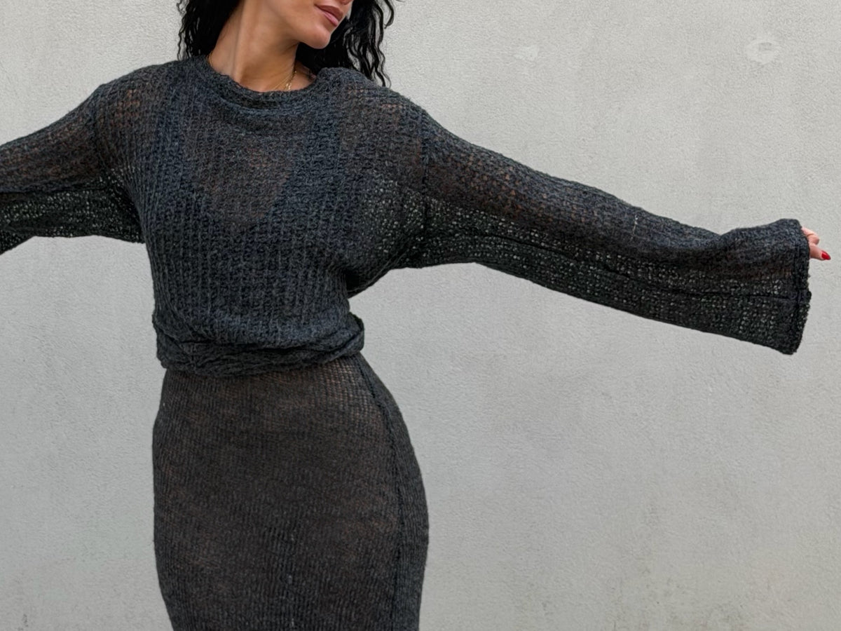 Knit Wrap Top Dark Grey
