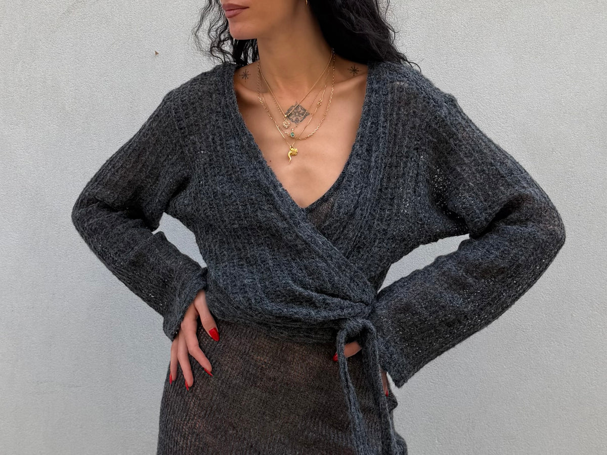 Knit Wrap Top Dark Grey