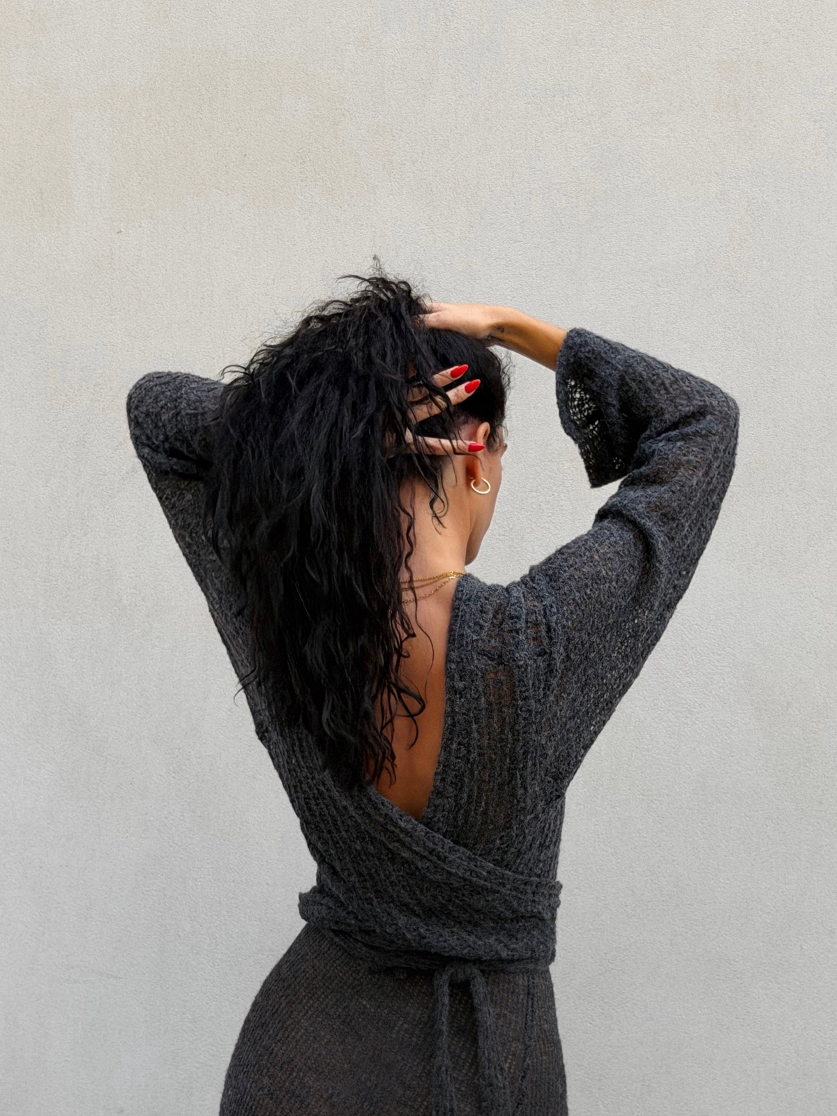Knit Wrap Top Dark Grey